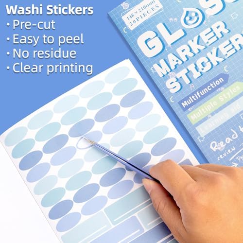 Blue Colorful Label Sticker Scrapbooking Supplies for Junk Journal, 20 Sheets Stickers - Ephemera Stickers Book(TZ-012-003)
