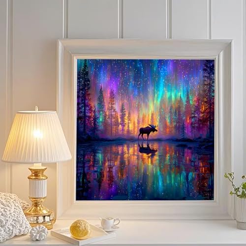 APTDYIGL 5D Fantasy Landscape Diamond Painting Kits for Adults Beginner,DIY Forest Deer Diamond Art Kits for Adults,Round Full Drill Diamond Dots with Gem Art Kits,Home Wall Decor 13.7X13.7inch