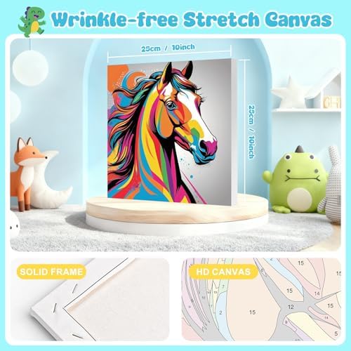 Paint by Numbers Kit for Kids with Frame, Horse Painting, No Easel 10"x 10"