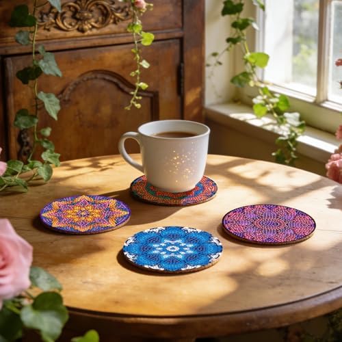 Leatrice 8pcs Mandala Diamond Art Coasters Diamond Painting Kits for Adults