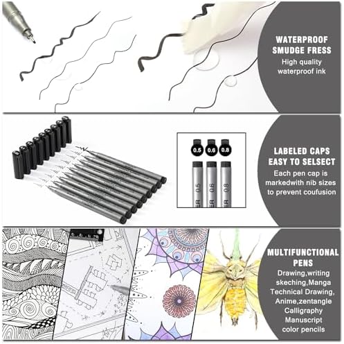 Precision Black Micro-Pen Fineliner Ink Pens,Waterproof Archival Ink