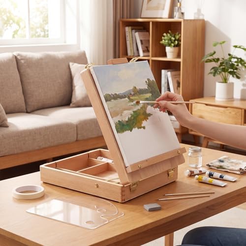Set of 8 Painting Set Include Tabletop Easel,Palette,Brushes,Tape,Eraser