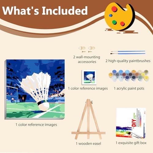 Reivworl Framed Badminton Paint by Numbers Kit for Adults Beginner 10×10 inch