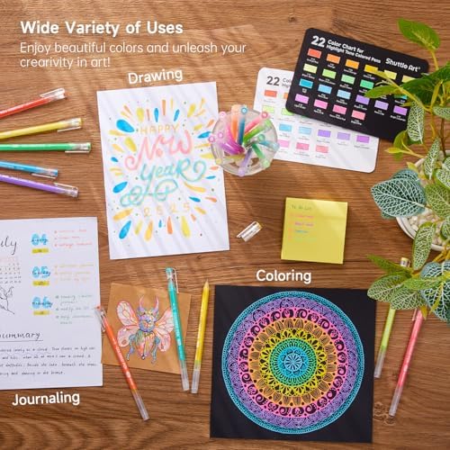 Shuttle Art Colored Pens, 22 Highlight Tone Colors Cute Journal Pens 0.6mm Fine Point Colored Gel Pens for Black Paper Adult Coloring Writing Drawing Journaling Note Taking School Office Home