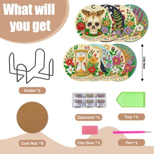 8 Pcs Tarot Diamond Art Coasters Kits, Tarot Diamond Painting Coasters