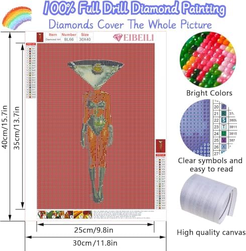 EIBEILI Diamond Painting Kits for Adults DIY 5D Diamond Art Paint with Round Diamonds Full Drill Gem Cocktail Vintage Women Art Painting Kit for Home Wall Decor Gifts 12x16inch