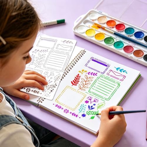 Yazhiji 36 PCS Journal Diary Stencils, Planner Stencils for Junk Journal Notebook Diary Scrapbooking DIY Supplie Drawing Template Journal Stencil 4x7 Inch