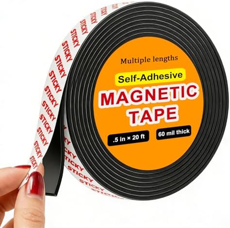 Towjug Sticky Magnetic Tape (0.5in x 20ft) Anisotropic Magnets Roll