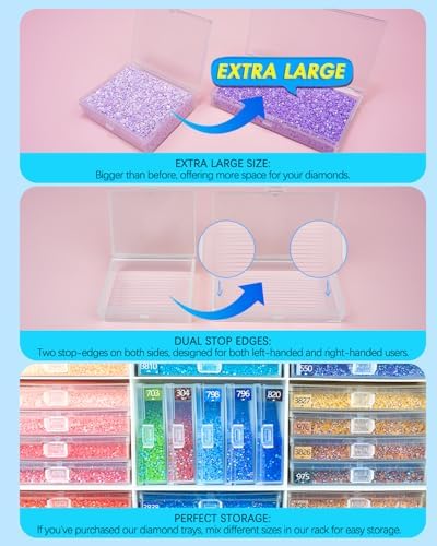 forever young 48PCS Extra Large Diamond Art Storage Containers Trays＆Stand