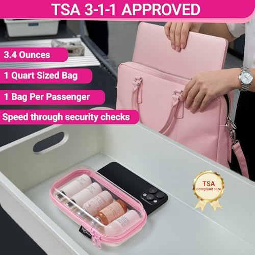 YQBRAO Clear Hard Shell Zipper Cases, 6 Travel Organizers, 2M 4S, Pink