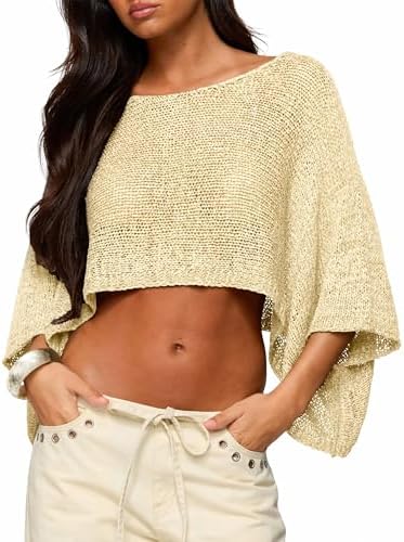 MAKABO Women's Off Shoulder Mesh Knit Cover Up Summer Beach Asymmetrical Vacation Bolero
