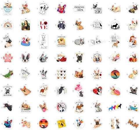 100Pcs French Bulldog Stickers for Water Bottle, Laptop - French Bulldog Gifts, Party Supplies & Decorations - Bull Dog Stickers, Decals - Gift for Women & Men