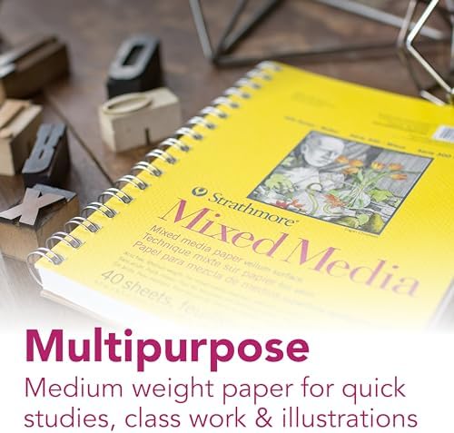 Strathmore 300 Series Mixed Media Paper Pad, Side Wire Bound, 5.5x8.5 inches, 40 Sheets (117lb/190g) - Watercolor, Gouache, Graphite, Ink, Pencil, Marker (Pack of 12)