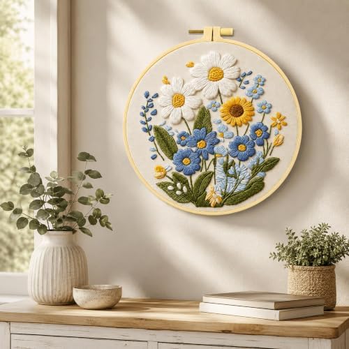 HRTHRT Embroidery Kit for Beginners, Flower DIY Craft Set with Hoop