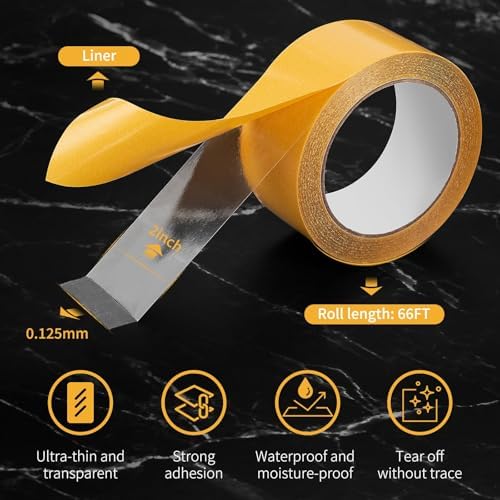 Ultra-Thin Clear Double Sided Tape Heavy Duty 2Inch X 66Feet Two Sides Strong Stick Mounting Adhesive Tape For Rug Fixed,DIY Crafts,Poster,Arts,Fixed Clothes,Paste Photo,Scrapbook,Gift Wrap,Woodworker