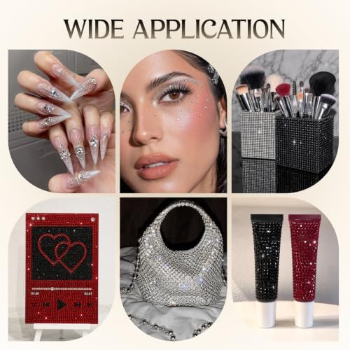 32000 Pcs Resin Jelly Rhinestones Kit, Black Flatback Rhinestones 3mm (2–6mm Size Options), Crystal Bedazzling Kit with 4 Pcs B7000 Glue & Tools for Nail Art, DIY Crafts & Clothing Decoration
