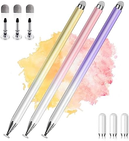 Stylus Pens for Touch Screens, 2 in 1 High Precision Universal Stylus Pen for iPad Compatible with Apple, iPhone, iPad, Android, Samsung Tablets, Phones, 3 Pack-Pink, Purple, Yellow