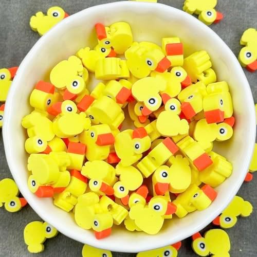 100Pcs Polymer Clay Dessert Ice Cream Lollipop Candy Loose Spacer Beads, Mixed Color Cute Beads Charms for DIY Hair Clip Necklace Bracelet Jewelry Earring Handmade Craft Making Supplie (Yellow Duck)