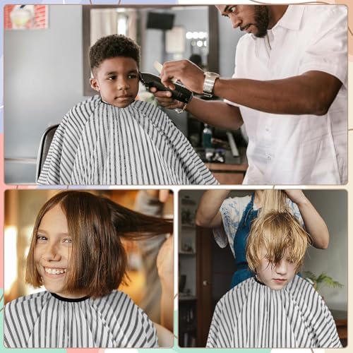 Professional Hair Cutting Cape with Neck Duster Brush, Large Size Salon Barber Cape for Men, Women and Kids(White with Five-line Stripe)