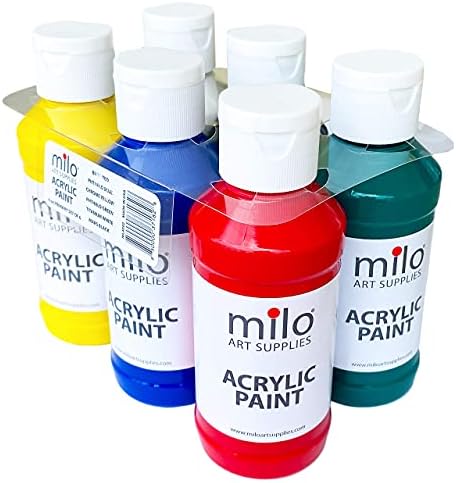 milo Acrylic Paint Set, 6 Primary Colors, 4 oz Bottles, Semi-Gloss