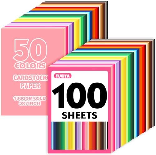 TUXIYA 100 Sheets 5" X 7" Colored Cardstock, 50 Colors Card Stock | 50 Assorted Colors Construction Paper Printer Paper for Printing, Card Making, DIY Crafts, School Supplies,Party 180GSM/65LB