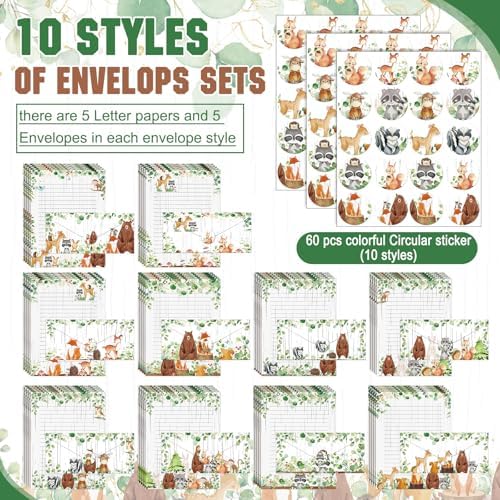 TaoBary 160 Pcs Woodland Animal Stationery Paper and Envelopes Set