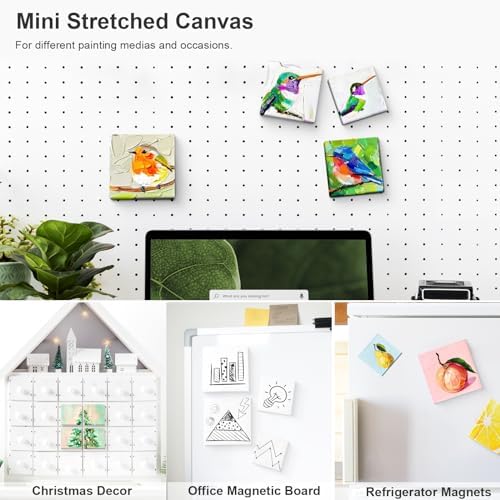 AUREUO Mini Magnetic Stretched Canvas 3x3 Inch / 24 Pack - Small Square Wrapped Canvas Board with Magnet Back, Art Gift Set Tiny Framed Bulk Pack Canvases for Painting & Craft