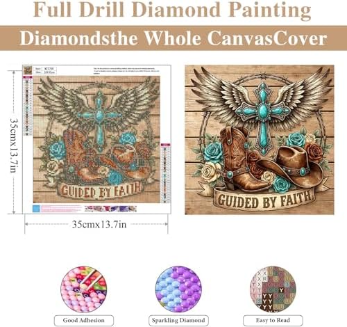 WNPOKN Corss Cowboy Boot Diamond Art Kit for Adults 14 x14inch