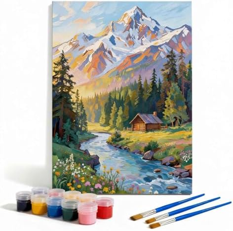 Amphol Paint by Number Kit for Adults Beginners - 16x20 Inch DIY Mountain Morn Paint by Numbers, Unframed Landscape Oil Painting Kit for Home Wall Decor, Stress Relief with Acrylic Paint Set