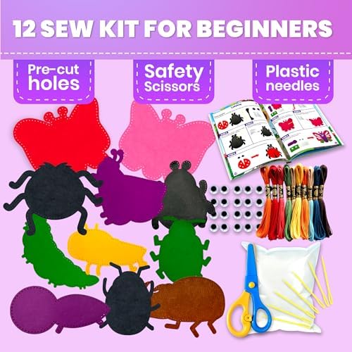 Sewing Kit for Kids Ages 4-8 - 12 Beginner DIY Kids Sewing Crafts Ages 5-8