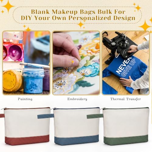 12 Pcs Blank Canvas Makeup Bags with Zipper DIY Craft Morandi Cosmetic Bags Bulk Heat Transfer Travel Toiletry Pouch for Women Colleagues Friends Christmas Vacation (Morandi)