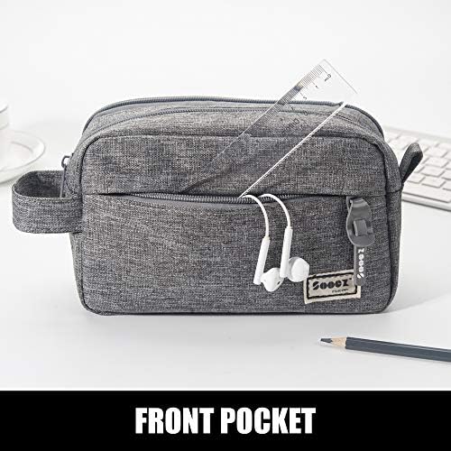Sooez High Capacity Pencil Case, Big Pencil Bag Pouch Box Organizer Pen Case, Portable Journaling Supplies with Easy Grip Handle & Loop, Asthetic Supply for Girls Adults, Grey