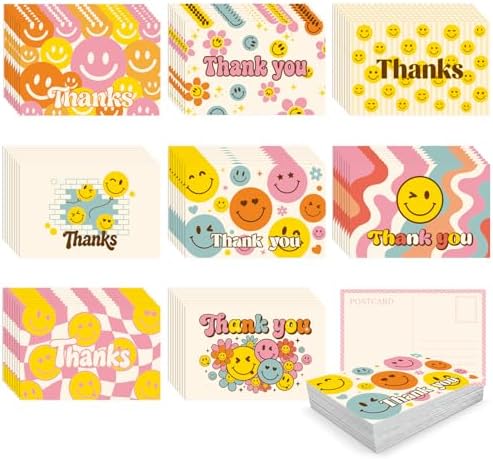 64 Pcs Thank You Cards, Postcards for Mailing Blank Note Greeting Cards, Employee Appreciation Cards, Smiley Face Postcards for Kids Adults Teachers Students, 4×6 In