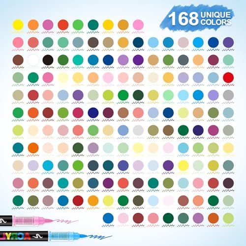 Guangna 168 Acrylic Paint Markers, Brush Tip Acrylic Paint Pens, Quick-Drying Waterproof Ink, for Rock Painting Plastic Wood Canvas Glass Ceramic Metal Art Crafts Supplies Gift