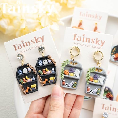 Tainsky Halloween Bookshelves Polymer Clay Cutters, 17 Shapes for Fall Bookcases Polymer Clay Cutters for Earrings