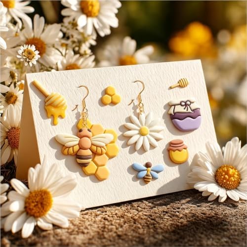 beinkmake 15Pcs Bees Polymer Clay Cutters Clay Earrings Cutters Flower Honey Beehive Jars Polymer Jewelry Cutter for Earrings Making Birthday Party DIY Supplies
