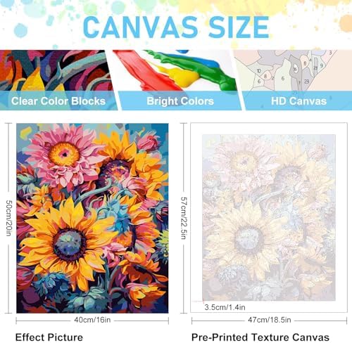 Paint by Numbers Kit for Adults, Sunflower DIY Acrylic Canvas Painting Set