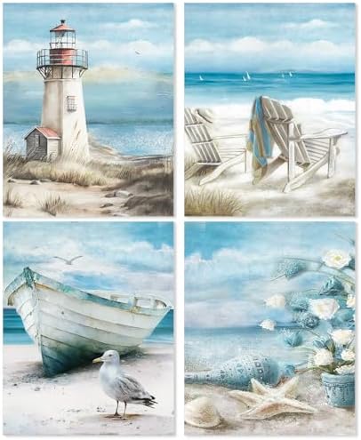 Yeaqee 4Pcs Diamond Art Kits for Adult Gem Painting Kit, Beach