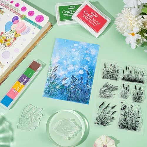 PH PandaHall Grass Weed Clear Stamps for Card Making, Clear Silicone Stamp Transparent Craft Seal Stamp Plants for Photo Scrapbooking Painting Crafting Album Journal Decor