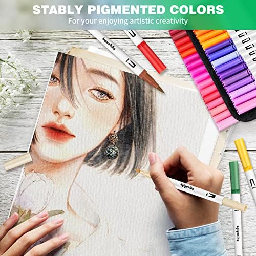Eglyenlky Markers for Adult Coloring,100 colors,Dual Brush Pens | Art Coloring Pens,Fine Tip and Brush Tip for Adult Kids Drawing Lettering Calligraphy (White Set)