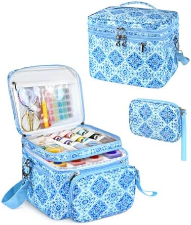Double-Layer Sewing Supplies Organizer Bag with Detachable Pouch, Floral