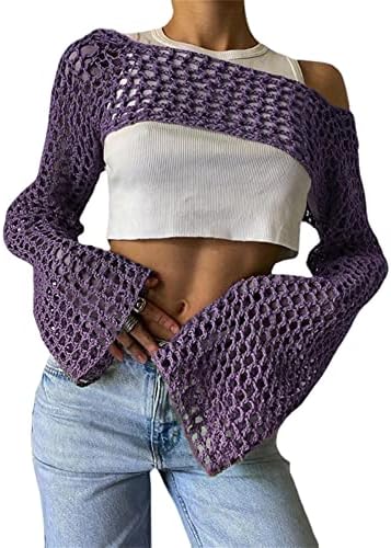 KEOMUD Women Crochet Tops Y2K Hollow Knit Bolero Shrug
