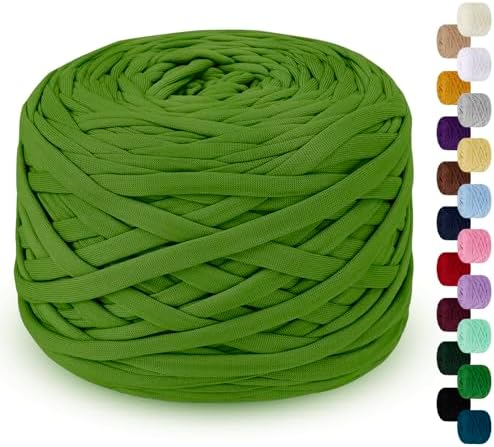 285g T Shirt Yarn for Crocheting 109 Yards Elastic Ribbon Thick Crochet Fabric Knitting T-Shirt Yarn for Crochet Bag, Blanket, Basket, DIY Projects, Home Decor (Fruit Green)