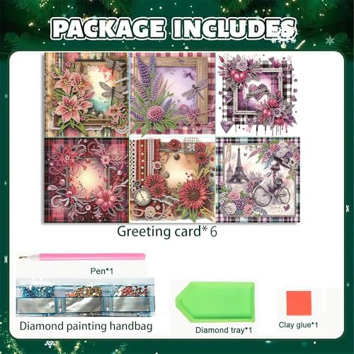 MaiYiYi 6 Pack DIY Flower Diamond Art Greeting Cards Kit