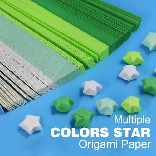 FoDau770 Solid Color Star Paper Strips - 1080 Sheet, Green Series