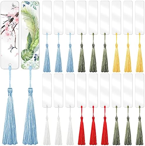 30 Pack Acrylic Bookmark Blanks with Colorful Tassels, 4.75 x 1in