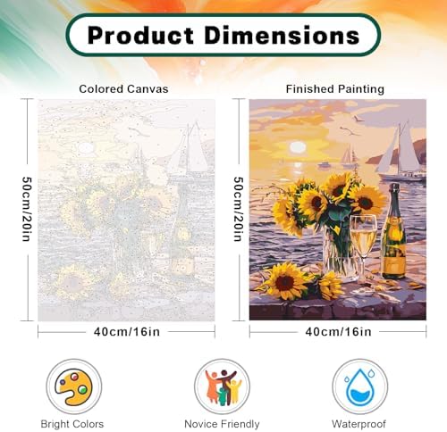 Possoco Paint by Numbers Kit for Adults Beginner, Sunflower Adult Paint by Number Kits on Canvas, Landscape DIY Acrylic Watercolor Oil Paint by Number for Adults Teens for Home Decor Gift 16x20 Inch