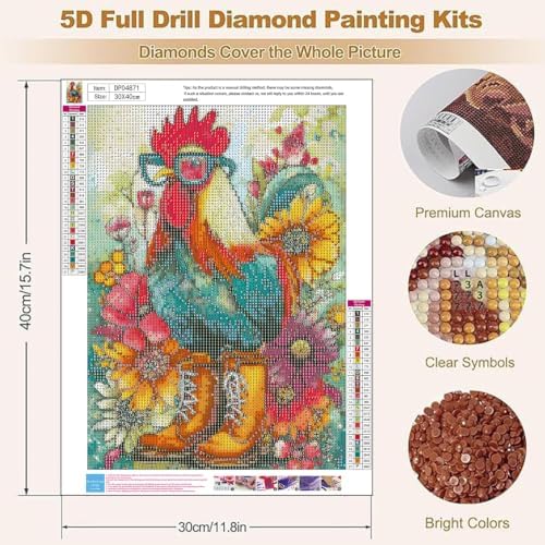 YOLENIX Fashionable Rooster Diamond Art Kits for Adult Diamond Painting Kit