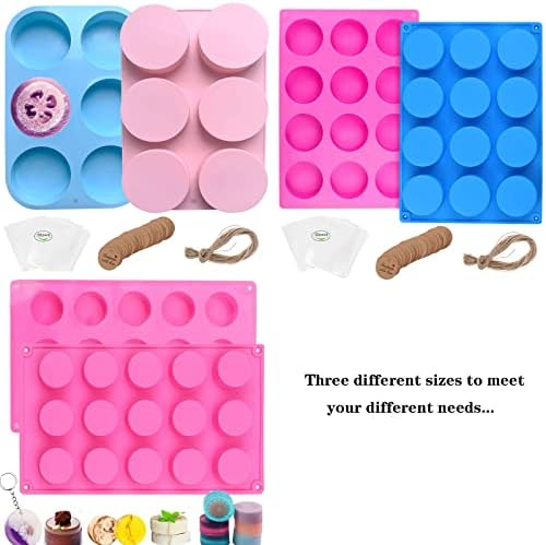 2pcs Round Silicone Molds 15 Cavity Cylinder Silicone Soap Mold | Silicone Soap Mold for Handmade Soap,Lotion Bars, Bath Bombs, Shower Steamer ,Shower Tablets,Beeswax,Candles