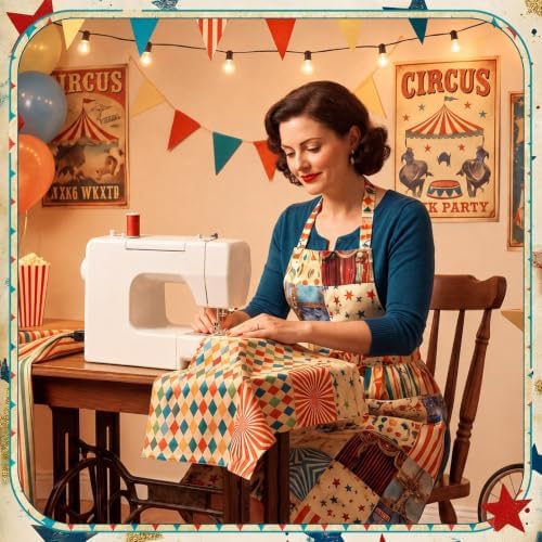 HunnmingRe 20 Pcs 10''x10'' Vintage Carnival Quilting Fabric Square Precuts Quilted Fabric Bundle Circus Clowns Printed Sewing Material for Halloween Xmas Patchwork Scrapbook Junk Journal DIY Craft